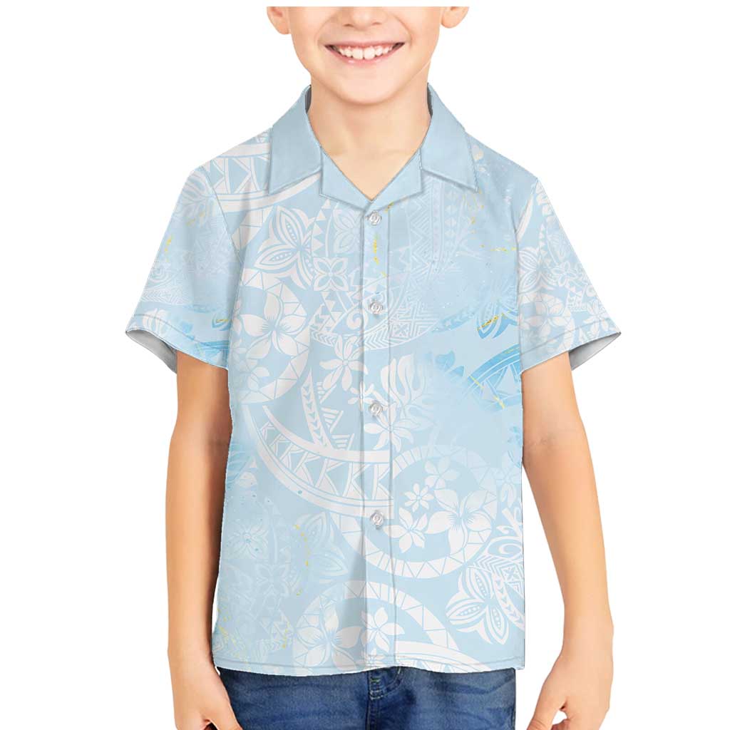 Polynesian Tiare Monstera Baby Blue Family Matching Mermaid Dress and Hawaiian Shirt Liquid Style - Polynesian Pride