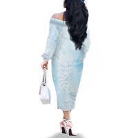 Polynesian Tiare Monstera Baby Blue Family Matching Off The Shoulder Long Sleeve Dress and Hawaiian Shirt Liquid Style - Polynesian Pride