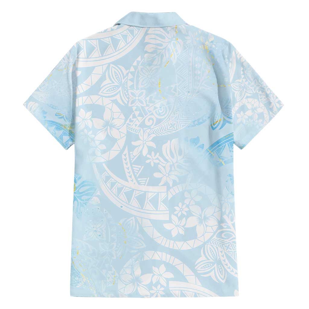 Polynesian Tiare Monstera Baby Blue Family Matching Off Shoulder Maxi Dress and Hawaiian Shirt Liquid Style - Polynesian Pride