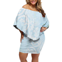Polynesian Tiare Monstera Baby Blue Family Matching Off Shoulder Short Dress and Hawaiian Shirt Liquid Style - Polynesian Pride