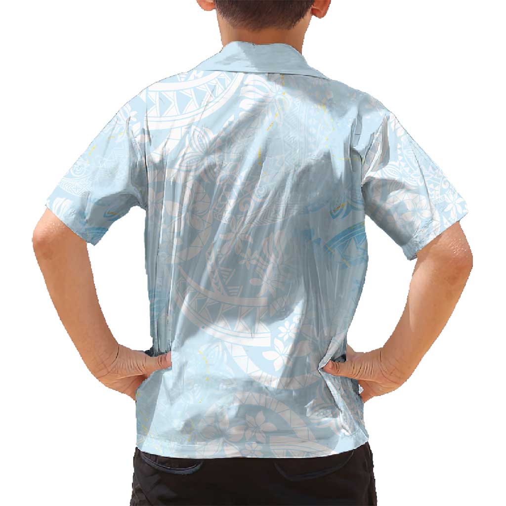 Polynesian Tiare Monstera Baby Blue Family Matching Puletasi and Hawaiian Shirt Liquid Style - Polynesian Pride