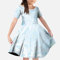 Polynesian Tiare Monstera Baby Blue Family Matching Puletasi and Hawaiian Shirt Liquid Style - Polynesian Pride