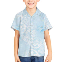 Polynesian Tiare Monstera Baby Blue Family Matching Summer Maxi Dress and Hawaiian Shirt Liquid Style - Polynesian Pride