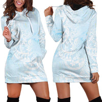 Polynesian Tiare Monstera Baby Blue Hoodie Dress Liquid Style - Polynesian Pride