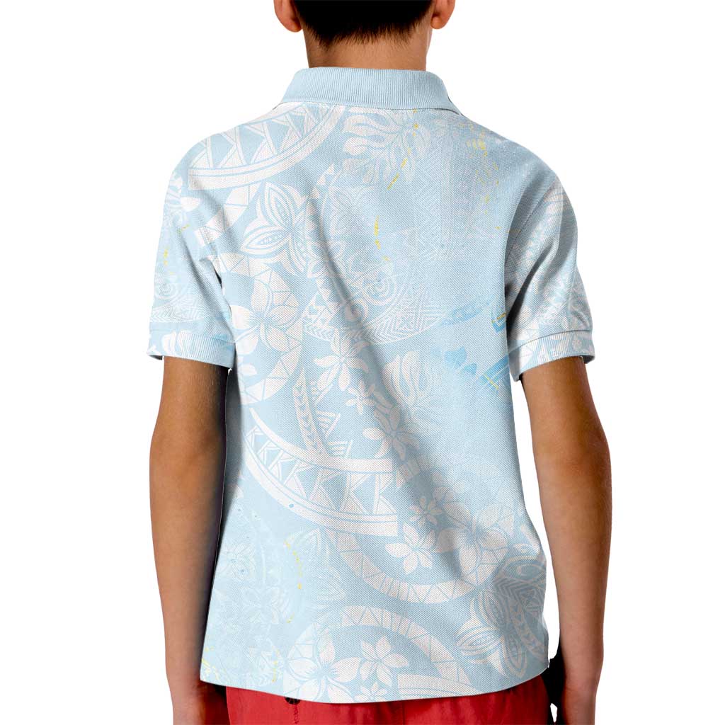 Polynesian Tiare Monstera Baby Blue Kid Polo Shirt Liquid Style LT01 - Polynesian Pride