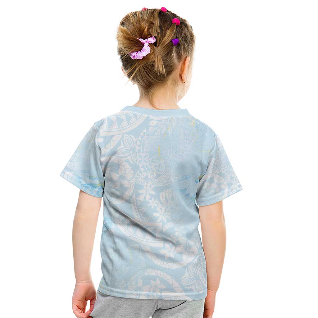 Polynesian Tiare Monstera Baby Blue Kid T Shirt Liquid Style - Polynesian Pride