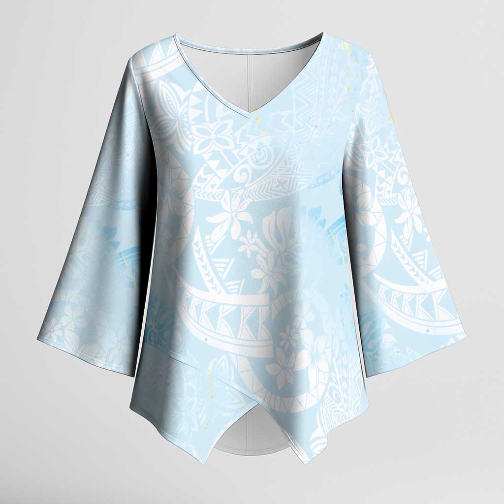 Polynesian Tiare Monstera Baby Blue Kimono Sleeve Blouse Liquid Style LT01 Female Blue - Polynesian Pride