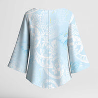 Polynesian Tiare Monstera Baby Blue Kimono Sleeve Blouse Liquid Style LT01 - Polynesian Pride