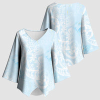 Polynesian Tiare Monstera Baby Blue Kimono Sleeve Blouse Liquid Style LT01 - Polynesian Pride