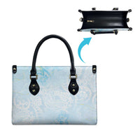 Polynesian Tiare Monstera Baby Blue Leather Bag Liquid Style - Polynesian Pride