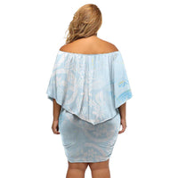Polynesian Tiare Monstera Baby Blue Off Shoulder Short Dress Liquid Style - Polynesian Pride