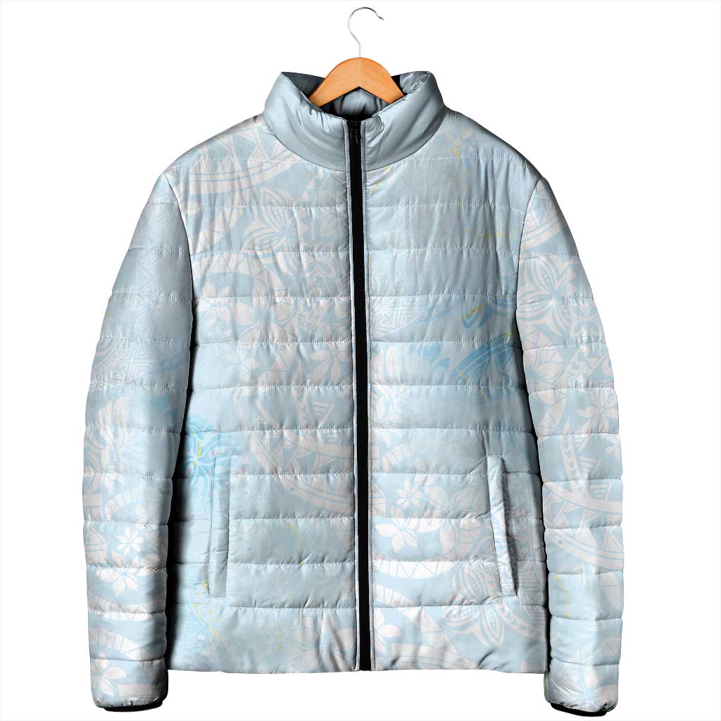 Polynesian Tiare Monstera Baby Blue Padded Jacket Liquid Style LT01 - Polynesian Pride