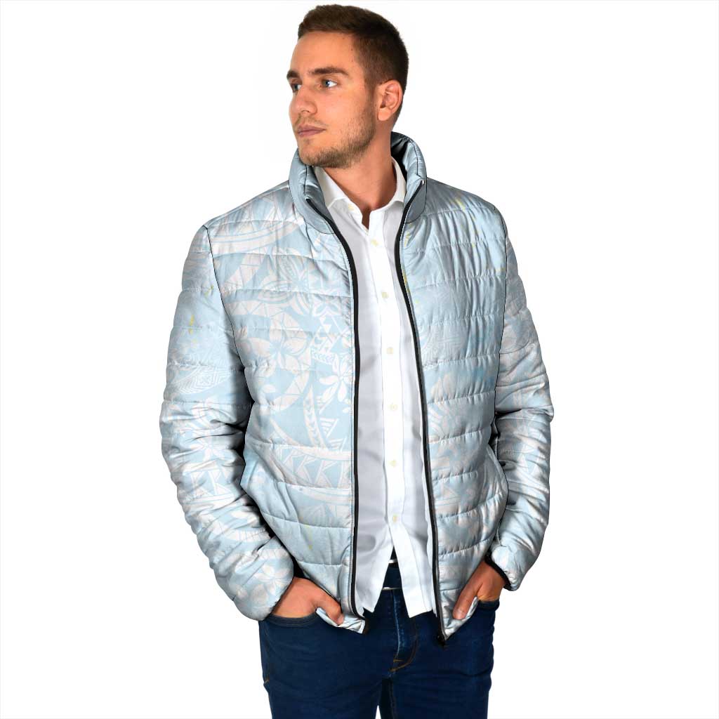Polynesian Tiare Monstera Baby Blue Padded Jacket Liquid Style LT01 - Polynesian Pride
