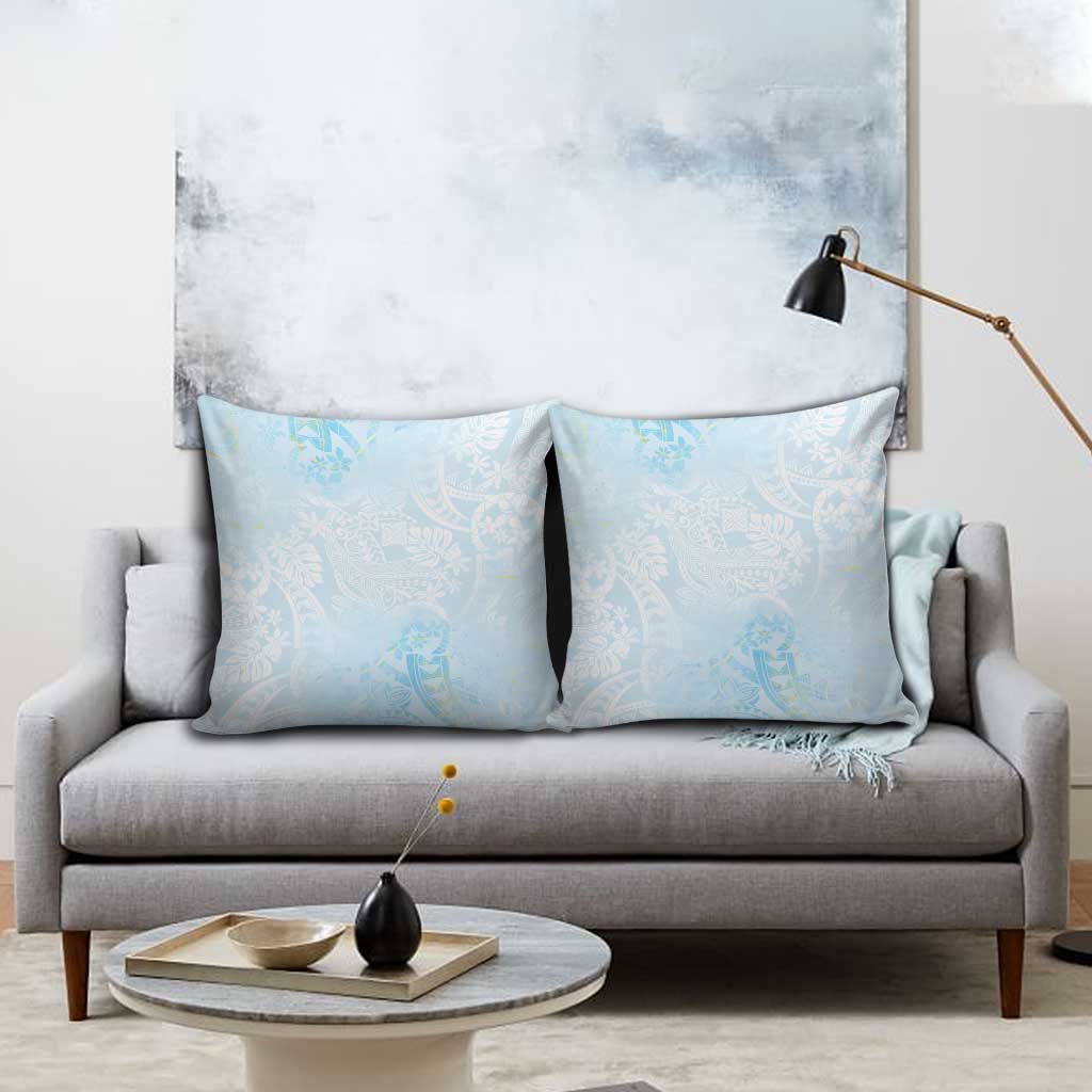 Polynesian Tiare Monstera Baby Blue Pillow Cover Liquid Style - Polynesian Pride