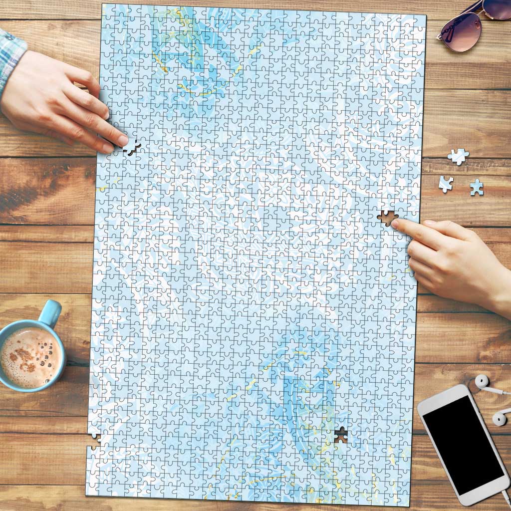 Polynesian Tiare Monstera Baby Blue Puzzle Liquid Style LT01 Blue - Polynesian Pride