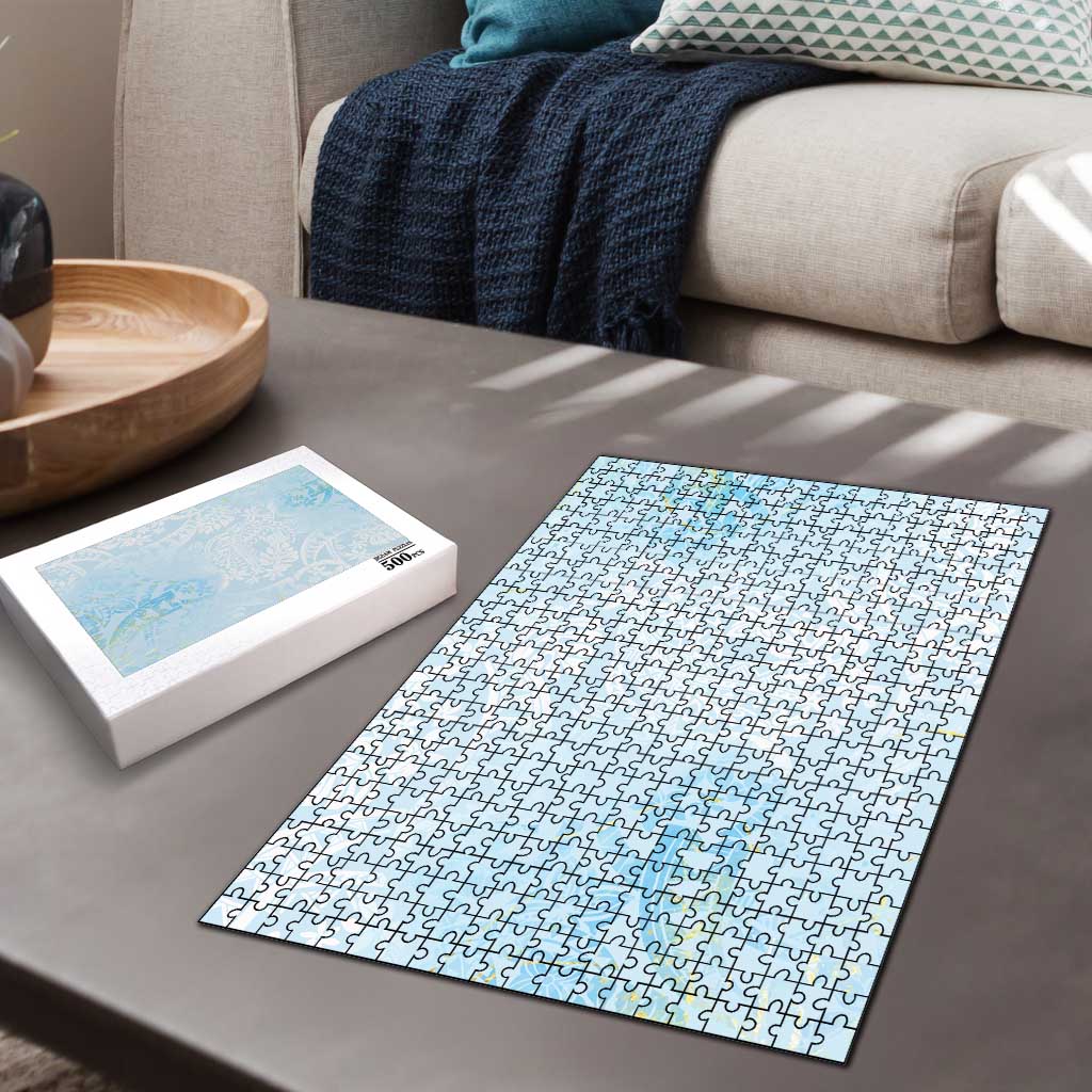 Polynesian Tiare Monstera Baby Blue Puzzle Liquid Style LT01 - Polynesian Pride