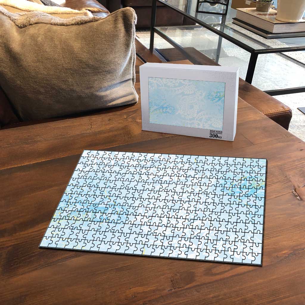 Polynesian Tiare Monstera Baby Blue Puzzle Liquid Style LT01 - Polynesian Pride