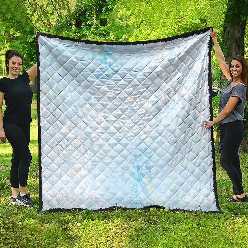 Polynesian Tiare Monstera Baby Blue Quilt Liquid Style - Polynesian Pride