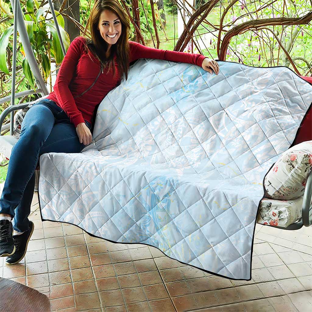 Polynesian Tiare Monstera Baby Blue Quilt Liquid Style - Polynesian Pride