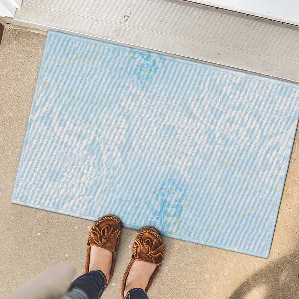 Polynesian Tiare Monstera Baby Blue Rubber Doormat Liquid Style LT01 - Polynesian Pride
