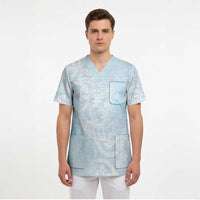 Polynesian Tiare Monstera Baby Blue Scrub Top Liquid Style LT01 - Polynesian Pride