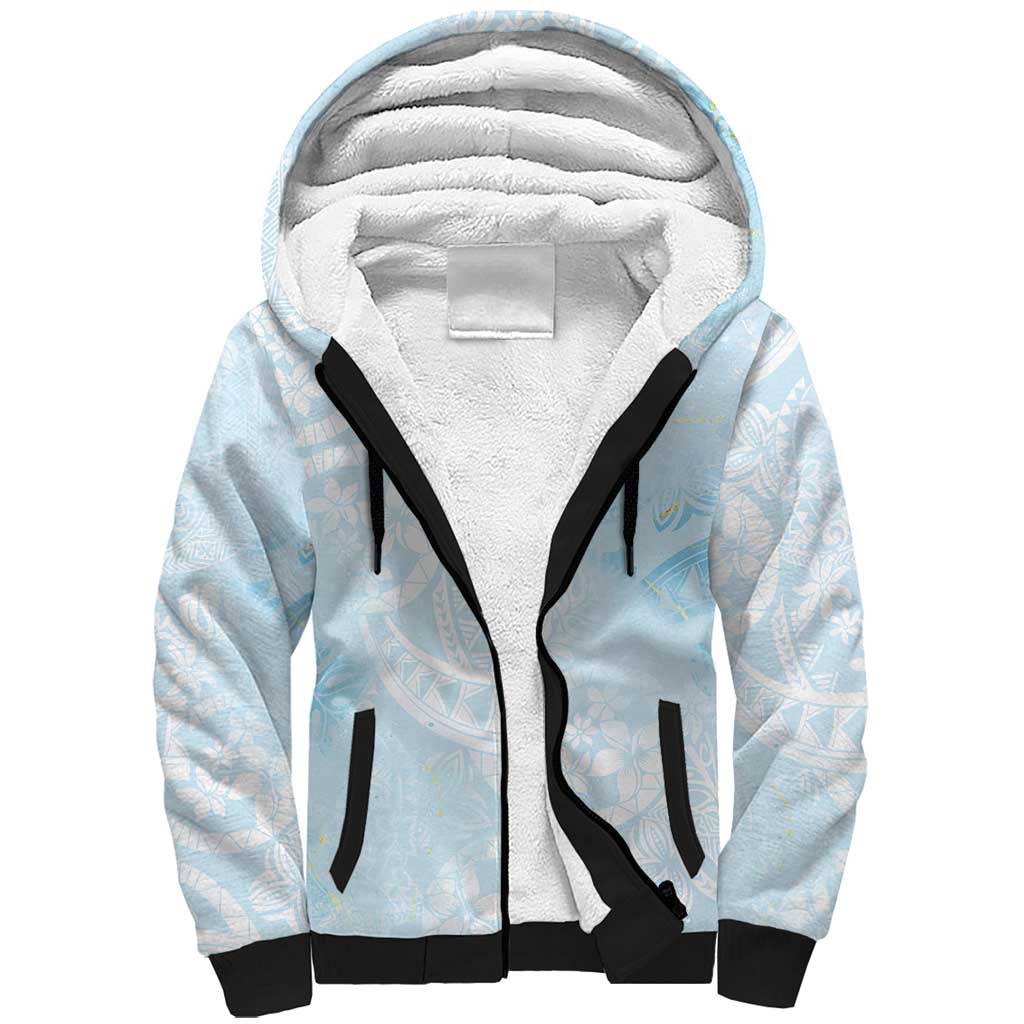 Polynesian Tiare Monstera Baby Blue Sherpa Hoodie Liquid Style - Polynesian Pride