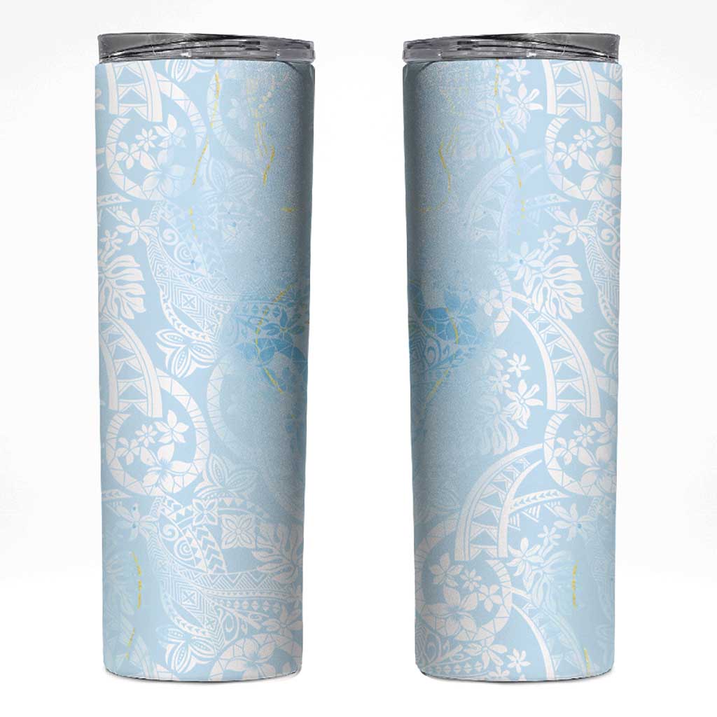 Polynesian Tiare Monstera Baby Blue Skinny Tumbler Liquid Style - Polynesian Pride