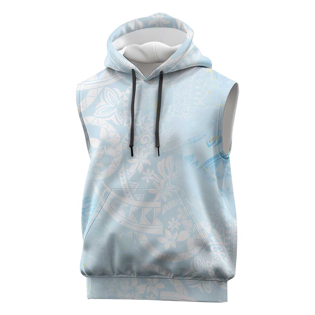 Polynesian Tiare Monstera Baby Blue Sleeveless Hoodie Liquid Style LT01 Blue - Polynesian Pride