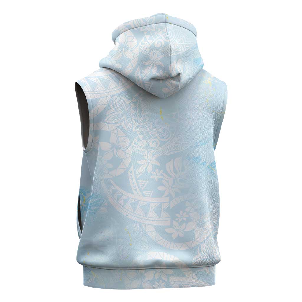 Polynesian Tiare Monstera Baby Blue Sleeveless Hoodie Liquid Style - Polynesian Pride