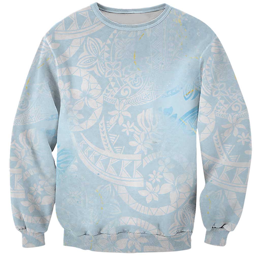 Polynesian Tiare Monstera Baby Blue Sweatshirt Liquid Style LT01 Unisex Blue - Polynesian Pride