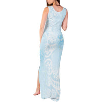 Polynesian Tiare Monstera Baby Blue Tank Maxi Dress Liquid Style - Polynesian Pride
