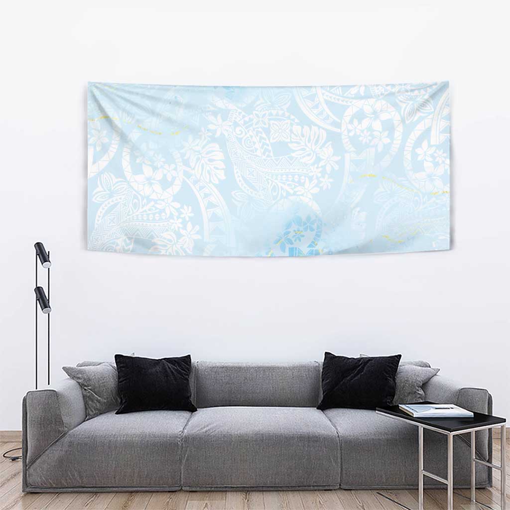 Polynesian Tiare Monstera Baby Blue Tapestry Liquid Style - Polynesian Pride