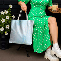 Polynesian Tiare Monstera Baby Blue Tote Bag Liquid Style - Polynesian Pride