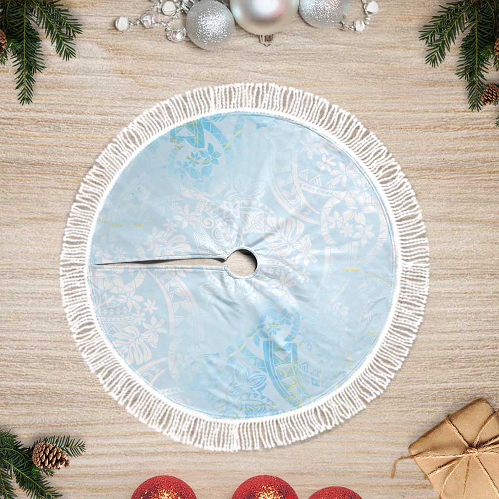 Polynesian Tiare Monstera Baby Blue Tree Skirt Liquid Style - Polynesian Pride