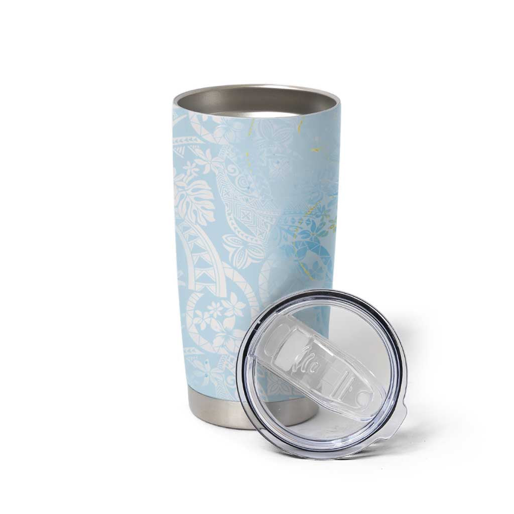 Polynesian Tiare Monstera Baby Blue Tumbler Cup Liquid Style - Polynesian Pride