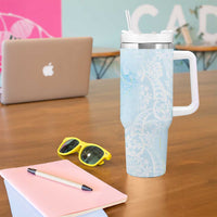 Polynesian Tiare Monstera Baby Blue Tumbler With Handle Liquid Style - Polynesian Pride