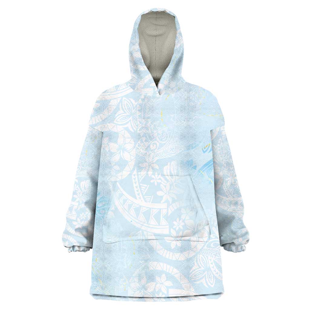 Polynesian Tiare Monstera Baby Blue Wearable Blanket Hoodie Liquid Style LT01 One Size Blue - Polynesian Pride