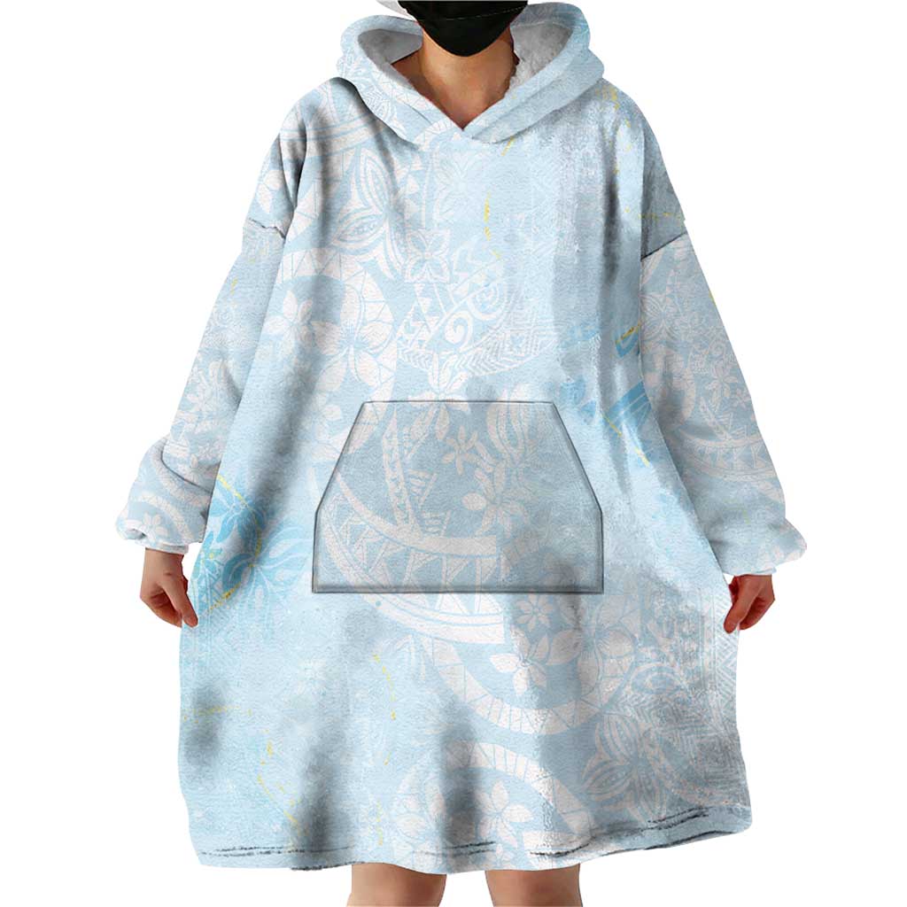 Polynesian Tiare Monstera Baby Blue Wearable Blanket Hoodie Liquid Style LT01 - Polynesian Pride