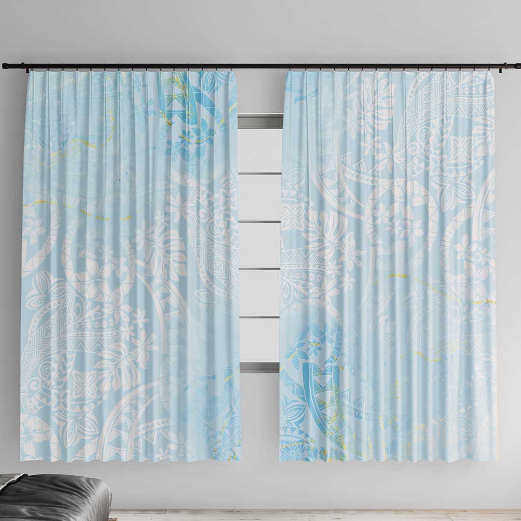Polynesian Tiare Monstera Baby Blue Window Curtain Liquid Style - Polynesian Pride