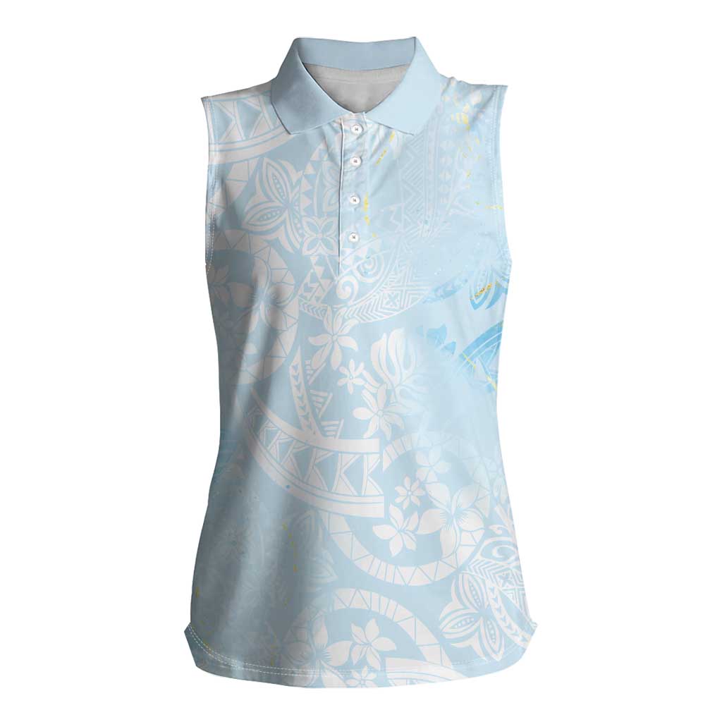 Polynesian Tiare Monstera Baby Blue Women Sleeveless Polo Shirt Liquid Style LT01 Female Blue - Polynesian Pride