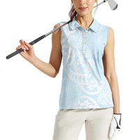 Polynesian Tiare Monstera Baby Blue Women Sleeveless Polo Shirt Liquid Style LT01 - Polynesian Pride