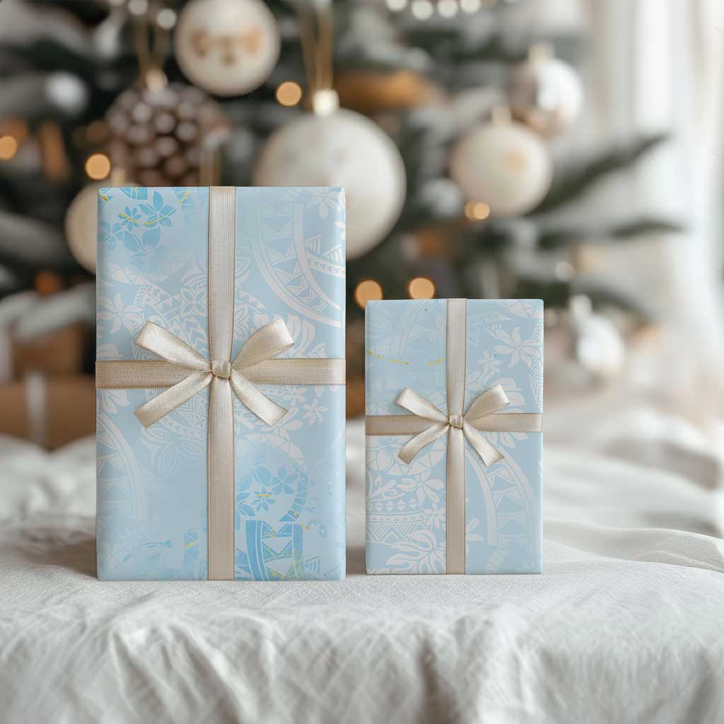 Polynesian Tiare Monstera Baby Blue Wrapping Paper Liquid Style LT01 - Polynesian Pride