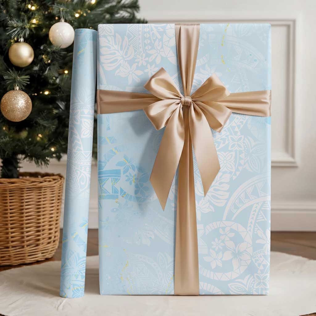 Polynesian Tiare Monstera Baby Blue Wrapping Paper Liquid Style LT01 - Polynesian Pride