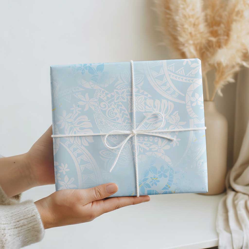 Polynesian Tiare Monstera Baby Blue Wrapping Paper Liquid Style LT01 - Polynesian Pride