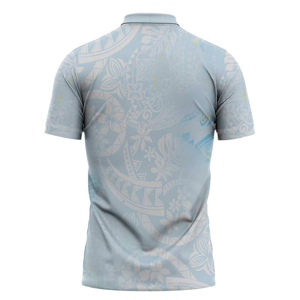 Polynesian Tiare Monstera Baby Blue Zipper Polo Shirt Liquid Style LT01 - Polynesian Pride