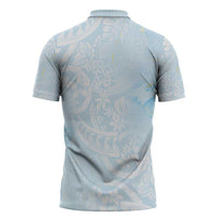 Polynesian Tiare Monstera Baby Blue Zipper Polo Shirt Liquid Style LT01 - Polynesian Pride