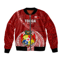 Tonga Rugby Bomber Jacket Tongan Ngatu Pattern White Version LT01 Unisex Red - Polynesian Pride