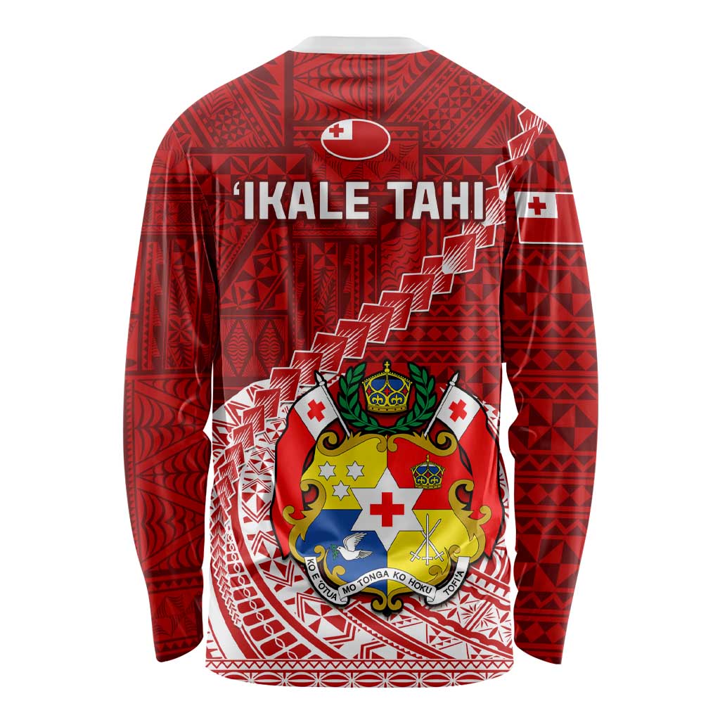 Tonga Rugby Long Sleeve Shirt Tongan Ngatu Pattern White Version LT01 - Polynesian Pride