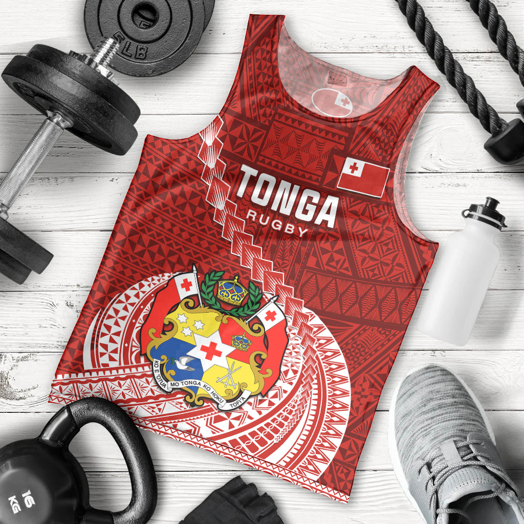 Tonga Rugby Men Tank Top Tongan Ngatu Pattern White Version LT01 Red - Polynesian Pride