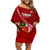 Tonga Rugby Off Shoulder Short Dress Tongan Ngatu Pattern White Version LT01 Women Red - Polynesian Pride